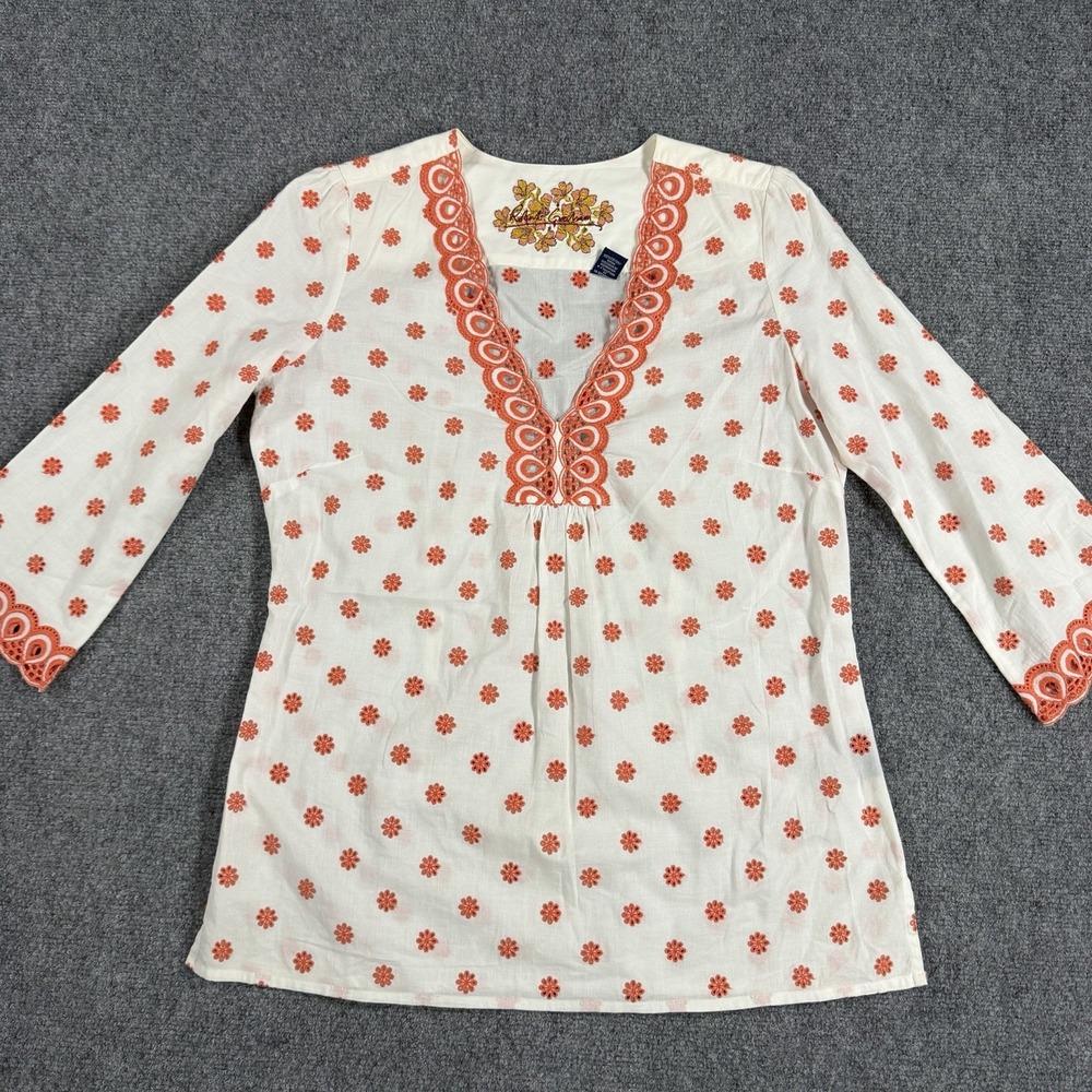 Robert Graham Tunic‎ Top Womens Small Floral Embroidered Eyelet V Neck Cotton